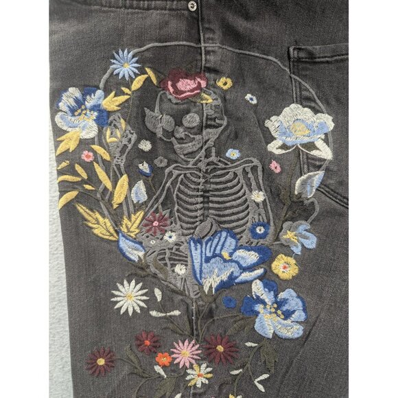 William Rast Jeans Womens 30 Black Perfect Skinny Embroidered Floral Skeleton - Picture 6 of 16